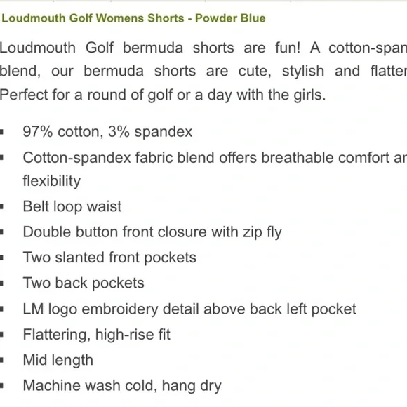 Loudmouth Golf ladies shorts - Powder Blue - Picture 3 of 9